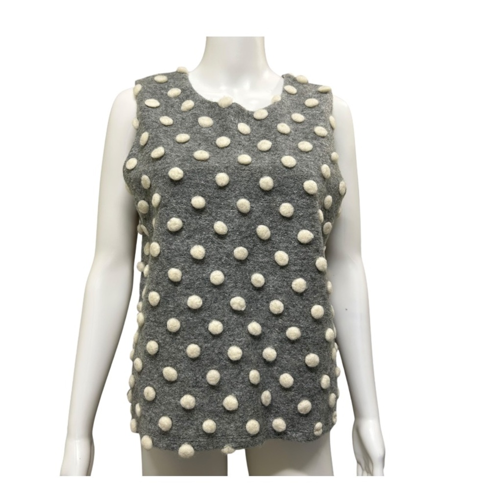 K by Kersh Wool Blend Polka Dot Top Gray White Size L